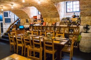 the tasting table set up for a wine tasting in budapest with taste hungary, who run some of the best budapest food tour options