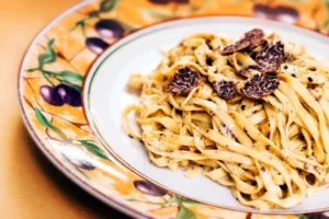 Truffle pasta shot from above, a must-try food in Florence Italy