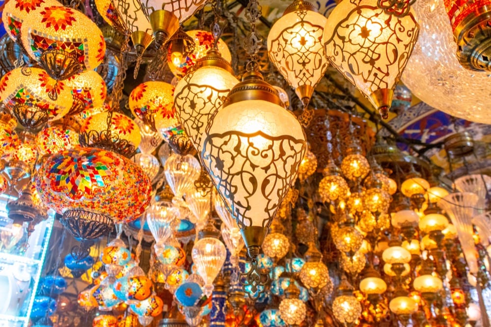 collection of turkish lamps in grand bazaar, one of the most fun things to do in istanbul turkey