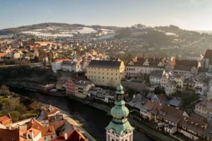 view of cesky krumlov from above after traveling Vienna to Cesky Krumlov by Train